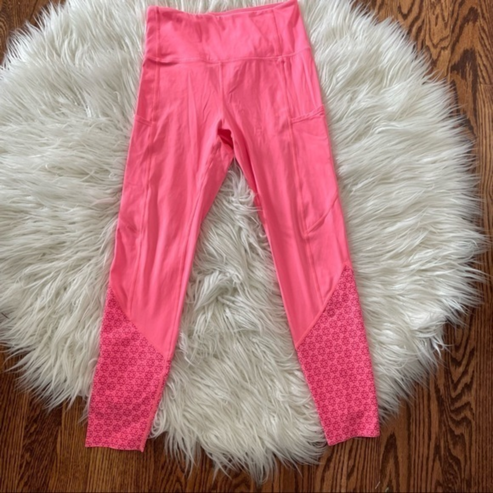 Zyia Neon Coral Flower Power Luxe Hi Rise leggings size 4